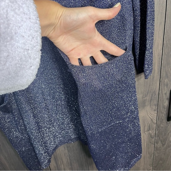 .🌼3/$30🌼C Navy Blue Sparkle Undertone Open Front Lightweight Cardigan Size M - Picture 6 of 16
